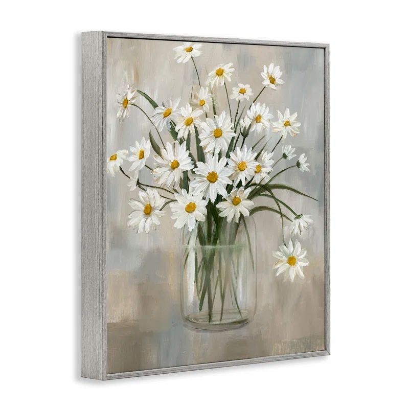 Gray Framed Daisy Bloom Bouquet Abstract Canvas Art, 24" x 30"