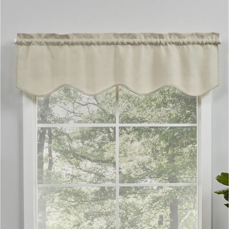 Gray Linen-Look Scalloped Rod Pocket Valance