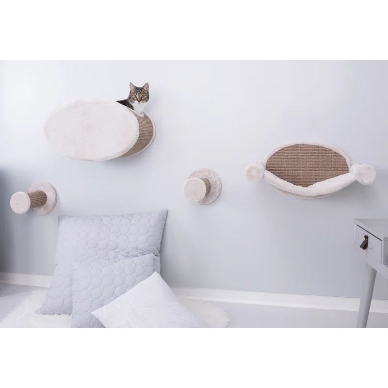 Beige and Brown Sisal Wall Mount Cat Lounge Set
