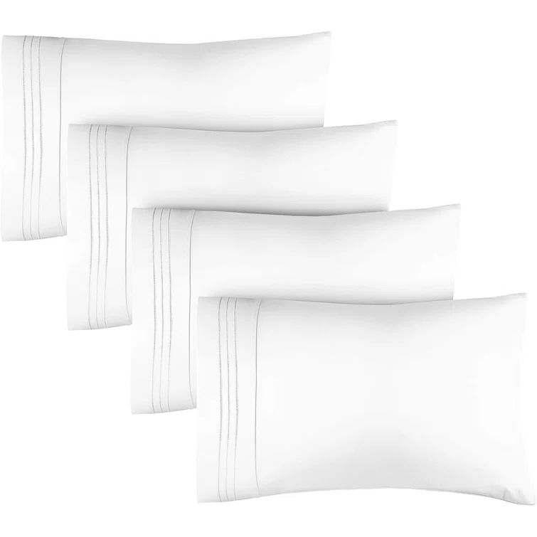 Standard Queen White Hypoallergenic Embroidered Pillowcase Set