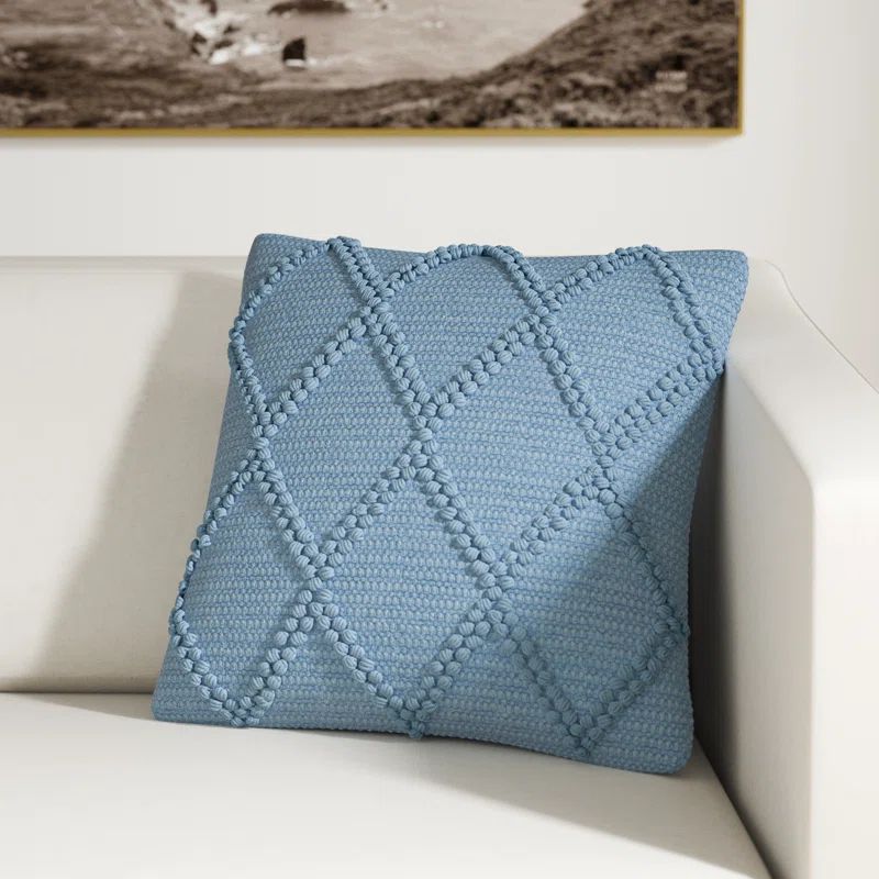 Blush Pink Diamond Lattice Cotton Polyester Throw Pillow 18" x 18"