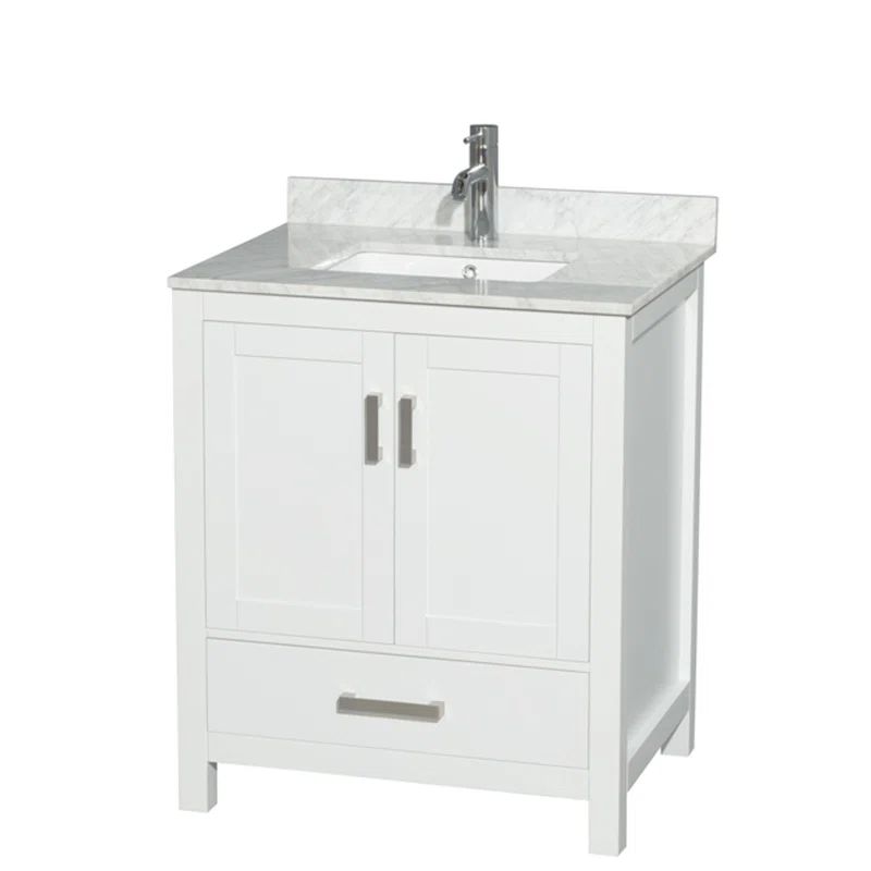 White Marble Top Freestanding Single Bathroom Vanity, 30"