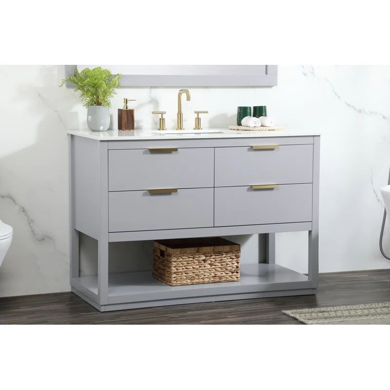 Larkin 48'' Gray Solid Wood Bathroom Vanity with Marble Top