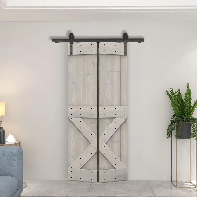 Silver Gray Knotty Pine Barn Door with Oil-Rubbed Bronze Hardware