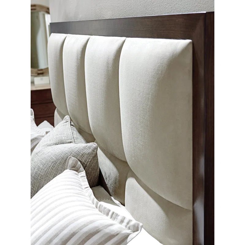 Mocha Tufted Upholstered King Headboard with Mahogany Frame