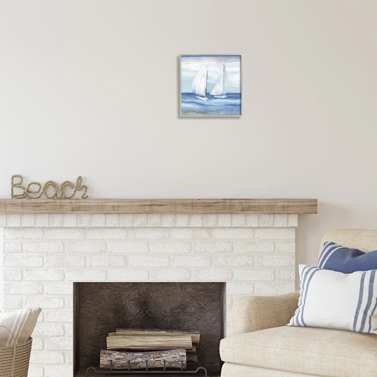 Gray Framed Coastal Abstract Canvas Print, 12 x 12