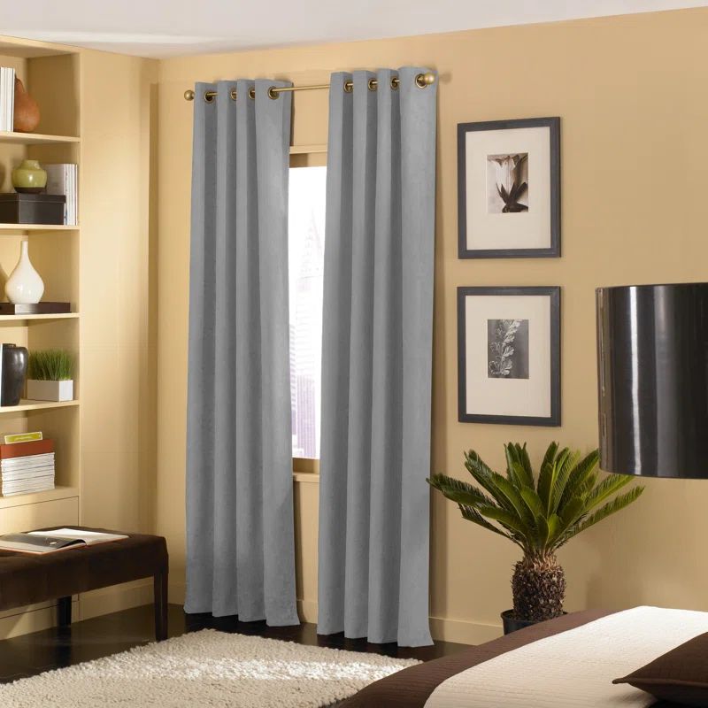 Pewter Faux Silk Room Darkening Grommet Window Panel, 144"