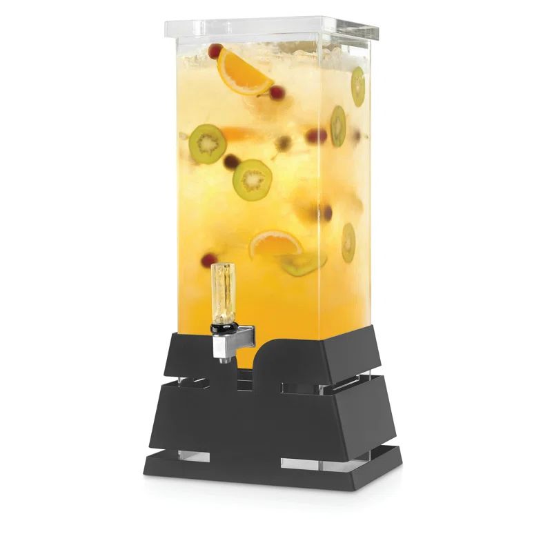 Black Square Plastic Beverage Dispenser with Ice Chamber, 3 Gallon Capacity