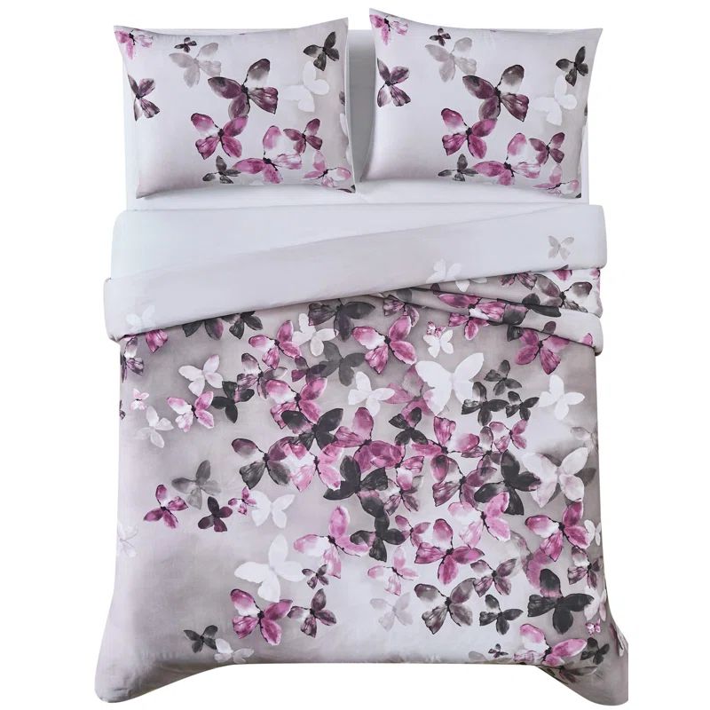 White and Purple Butterfly Cotton Twin Comforter Set