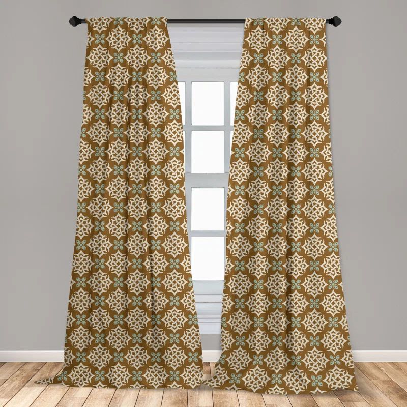 Tan and Blue Polyester Rod Pocket Curtain Panels