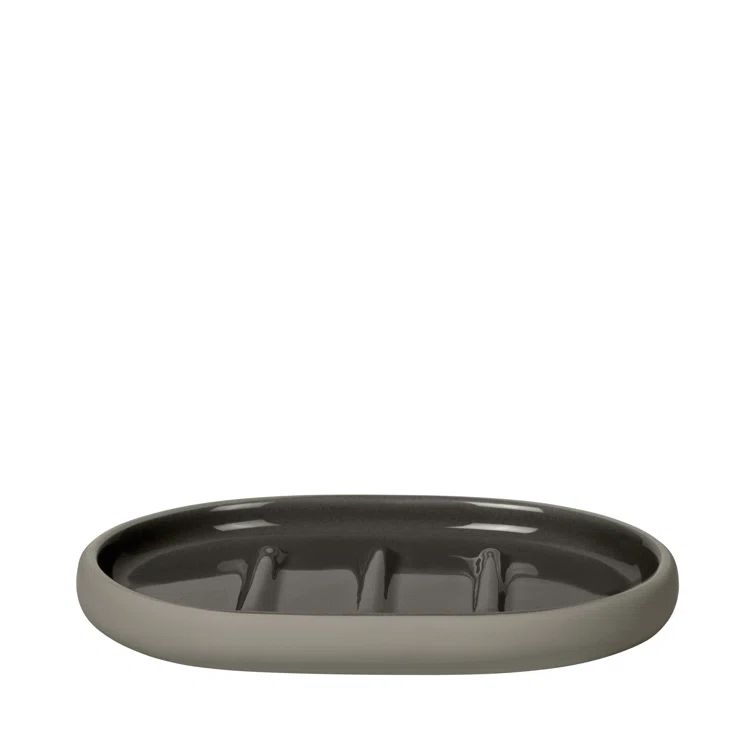 Taupe Ceramic Oval Soap Dish with Silicone Coating