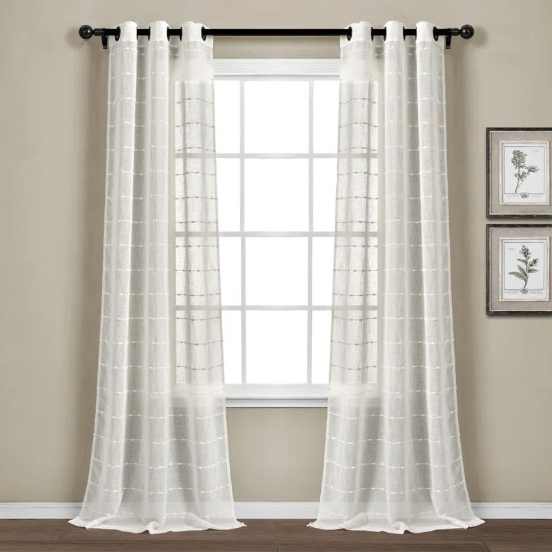 White Textured Sheer Grommet Window Curtain Panels, 38" x 84"