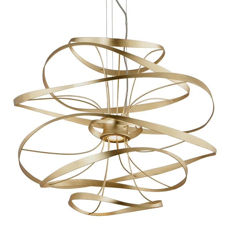 Elegant Calligraphy 34" Silver and Gold Leaf LED Chandelier