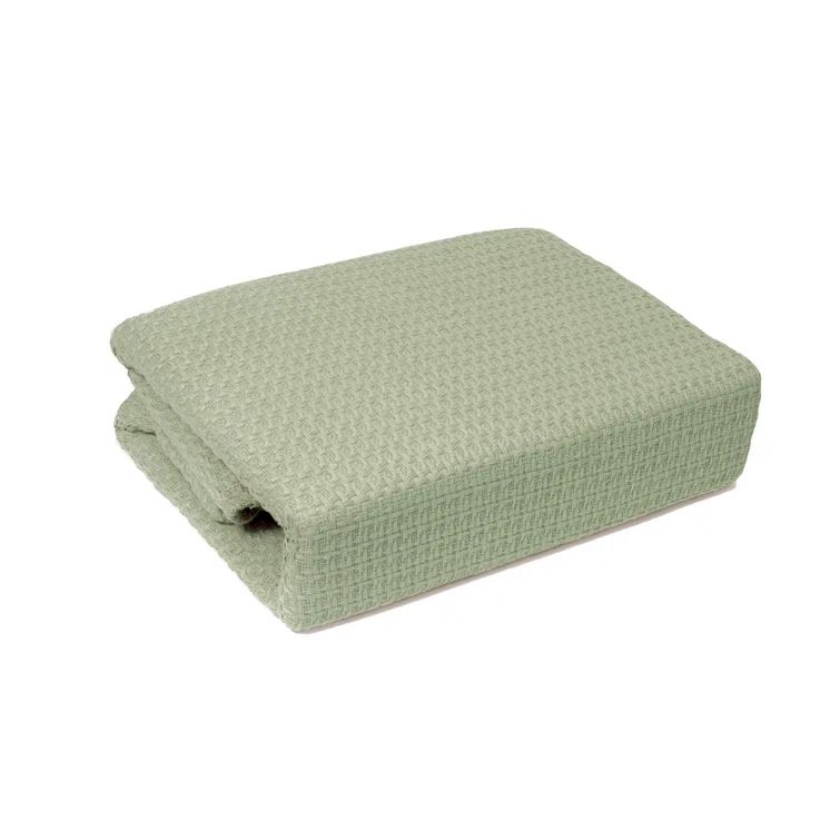 Sage Green Twin Cotton Knitted Blanket
