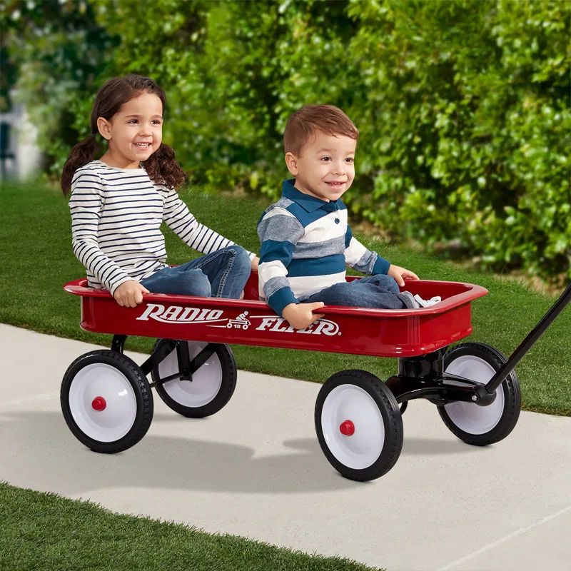 Classic Red Steel Kids Wagon with Rubber Tires