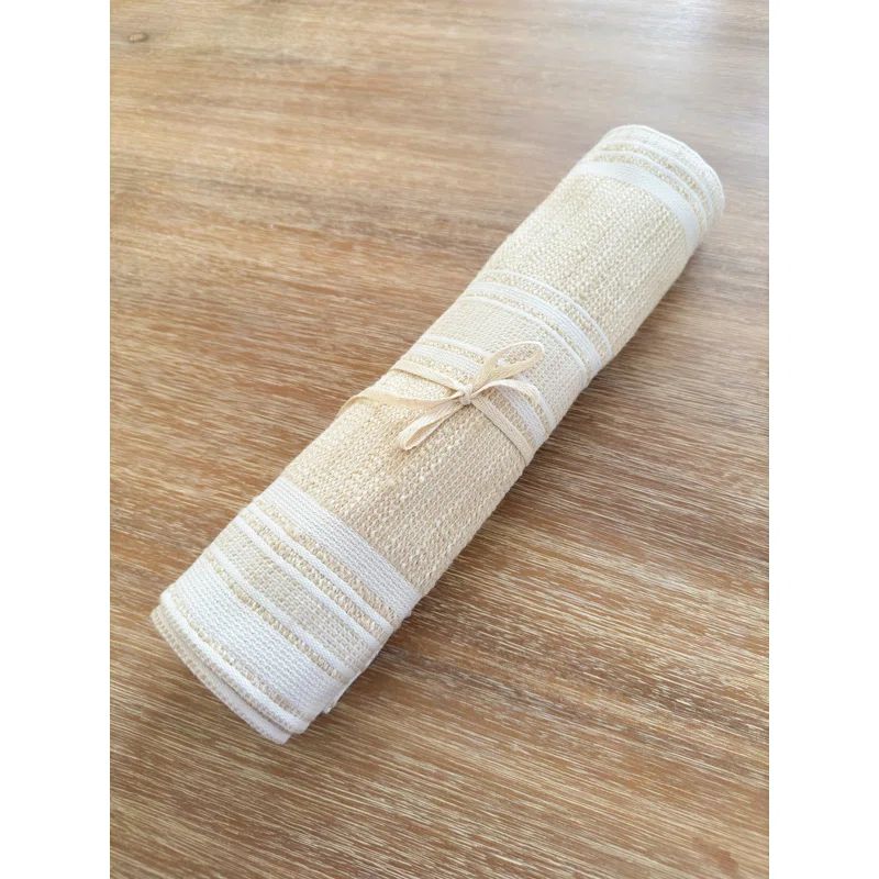 Sandy Beige Striped Indoor Outdoor Table Runner