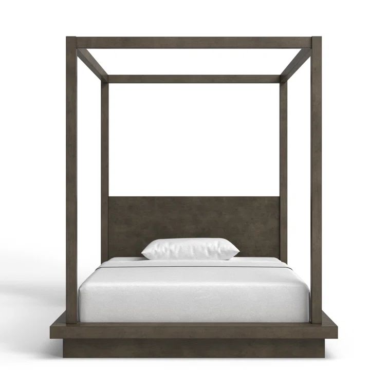 Modern Dolphin Gray Upholstered Full Canopy Bed with Storage