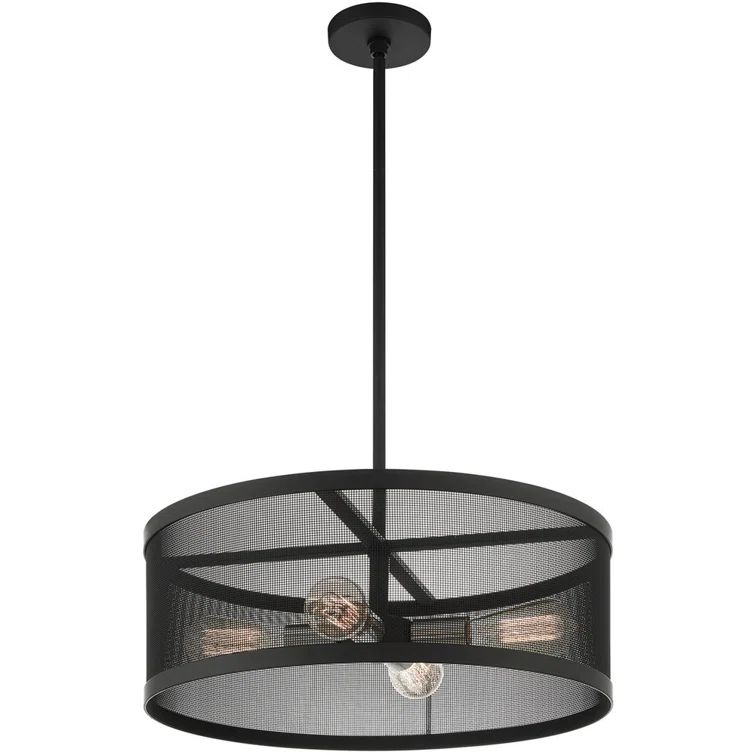 Contemporary Black and Nickel 4-Light Drum Chandelier with Mesh Shade