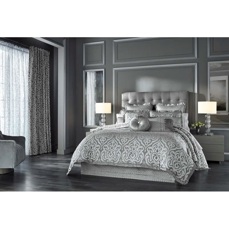 Queen Gray Reversible Gathered Embellishment Bedding Set