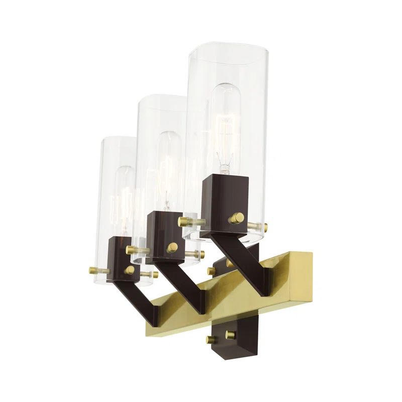Beckett Mid-Century Modern 3-Light Satin Brass Vanity with Clear Glass