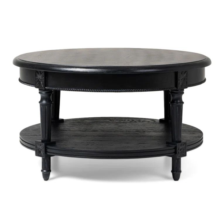 Pullman Antiqued Grey Round Wooden Coffee Table with Shelf