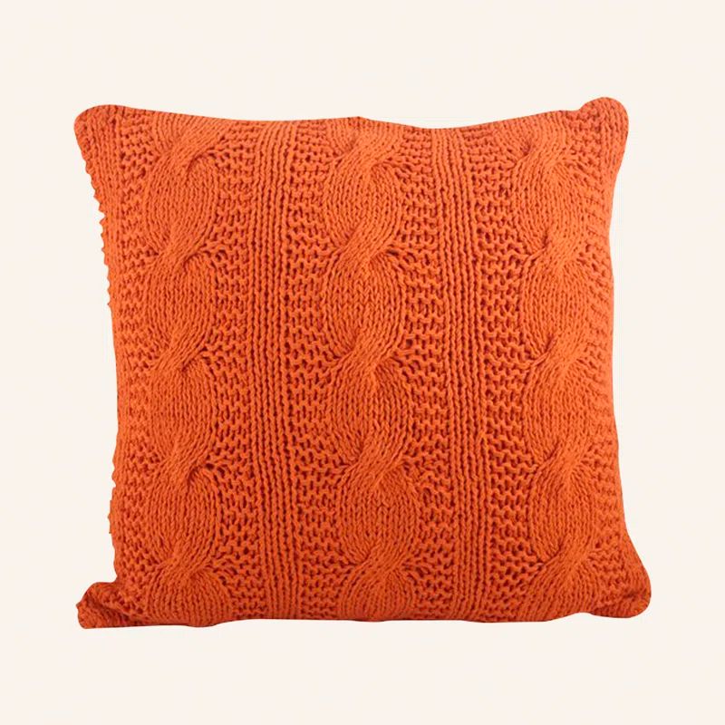 Tangerine Cable Knit Cotton Square Throw Pillow