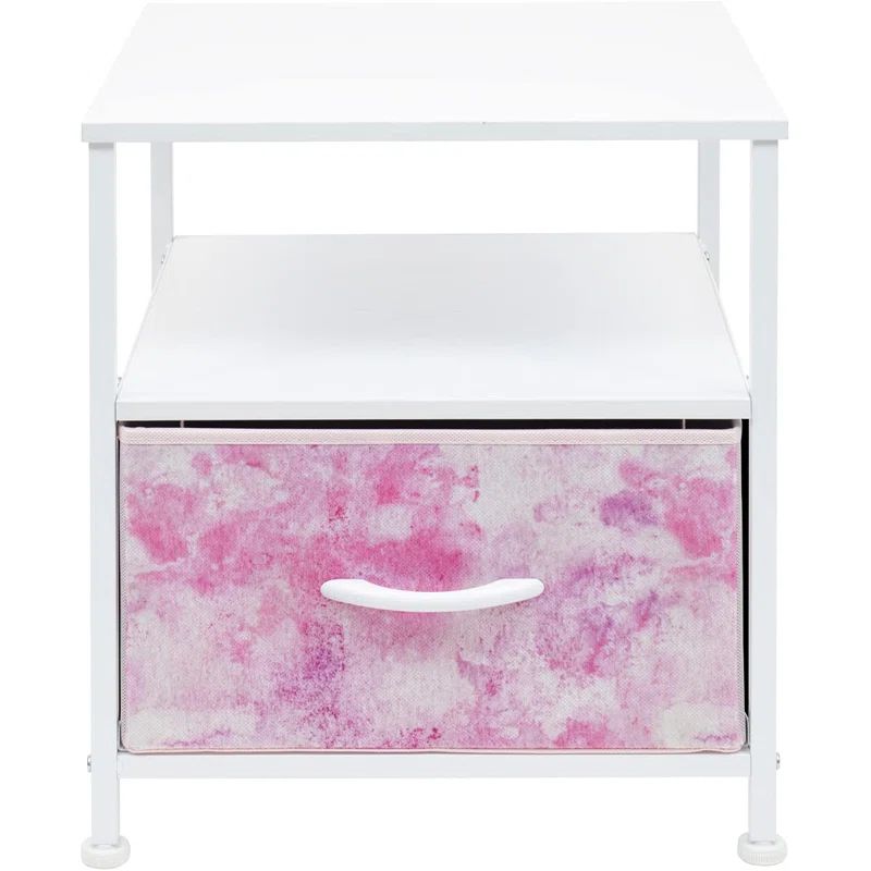 Pink Tie-Dye 1-Drawer Nightstand with Shelf