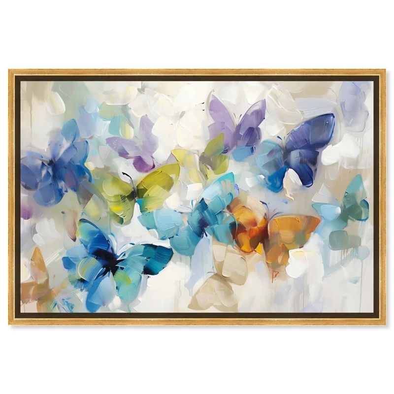 Colorful Butterfly Print on Canvas with Gold Frame