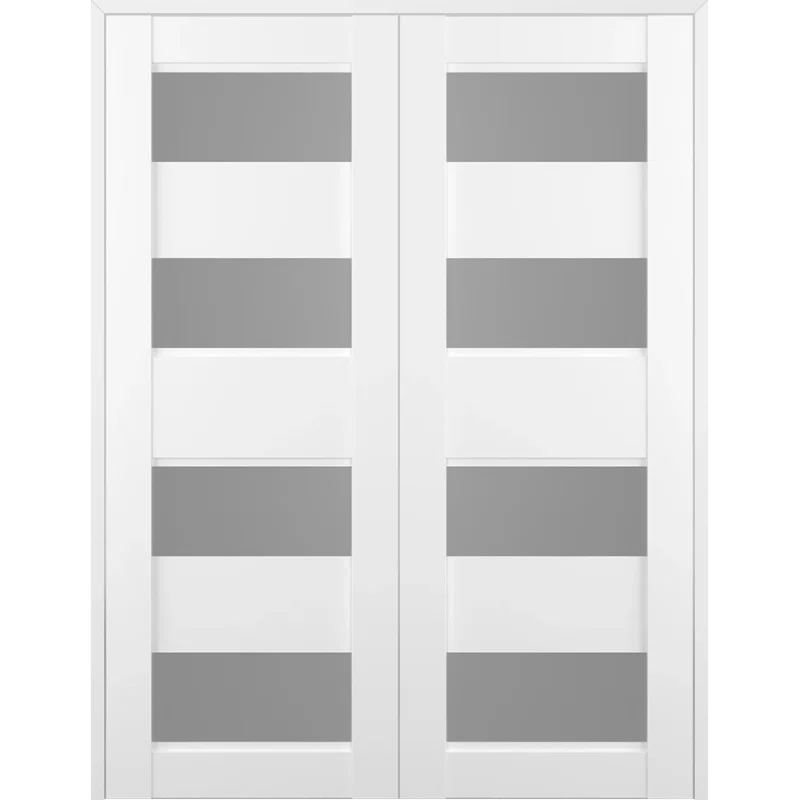 Bianco Noble Frosted Glass and Pine Double Prehung French Door