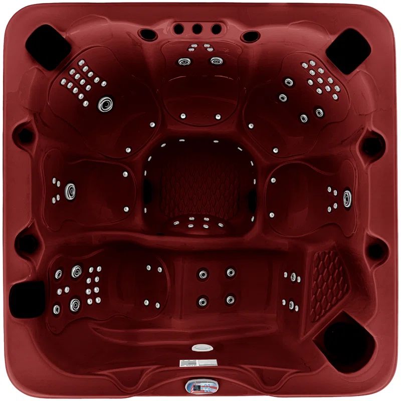 6-Person Dark Cherry Acrylic Lounger Spa with LED Waterfall