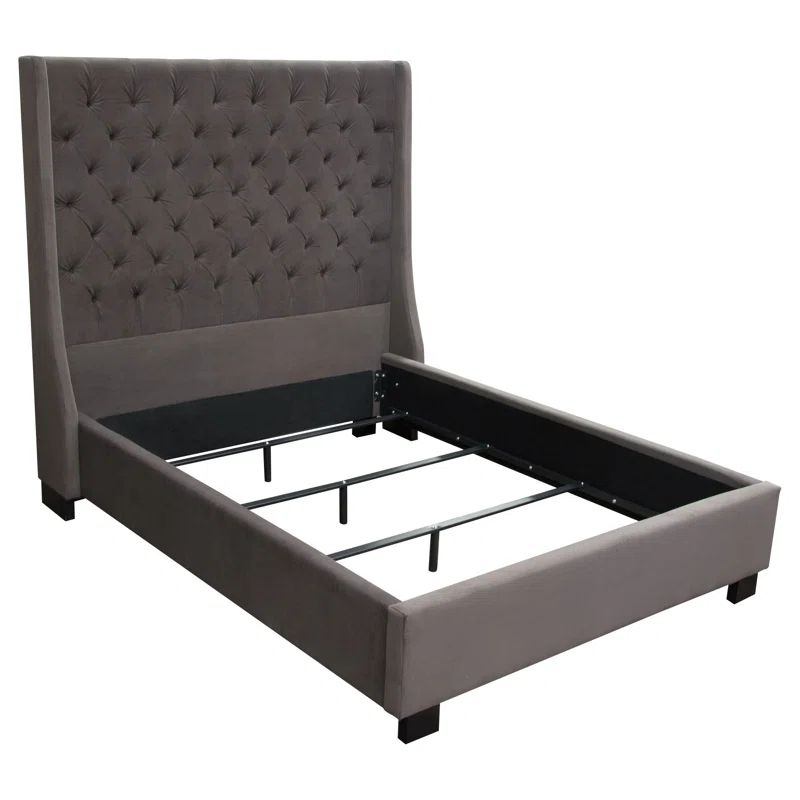 Park Avenue King Tufted Wingback Bed in Grey Linen
