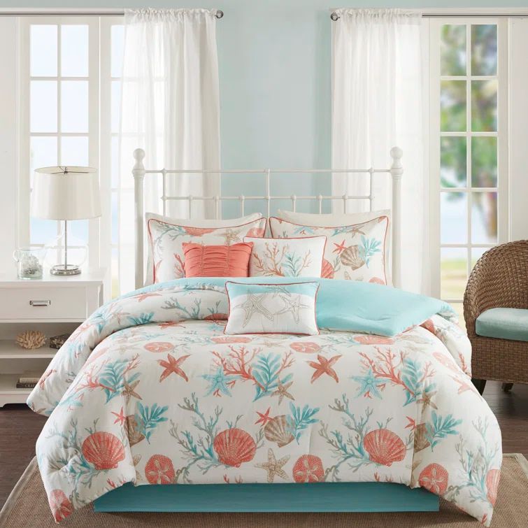 California King Coral Cotton Coastal Comforter Set