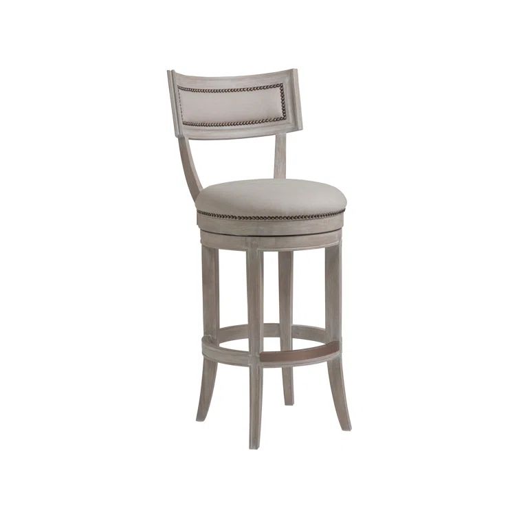 Bianco Traditional Swivel Bar Stool in Bleached Mahogany and Linen