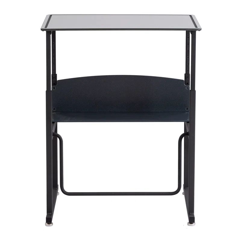 Adjustable Black Steel Standing Desk with Dry Erase Surface and Footrest Bar