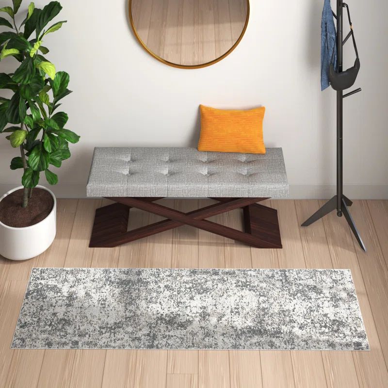 Elegant Gray and Beige Hand-Knotted Viscose Cotton Blend Runner Rug, 2' x 8'