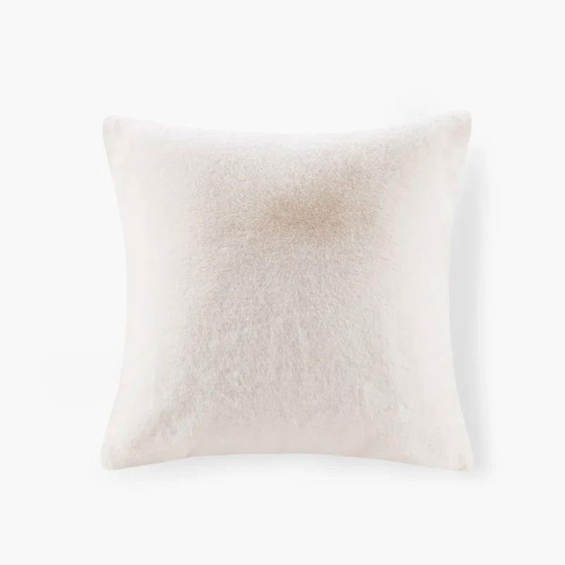 Ivory Faux Fur Square Throw Pillow with Polyfill