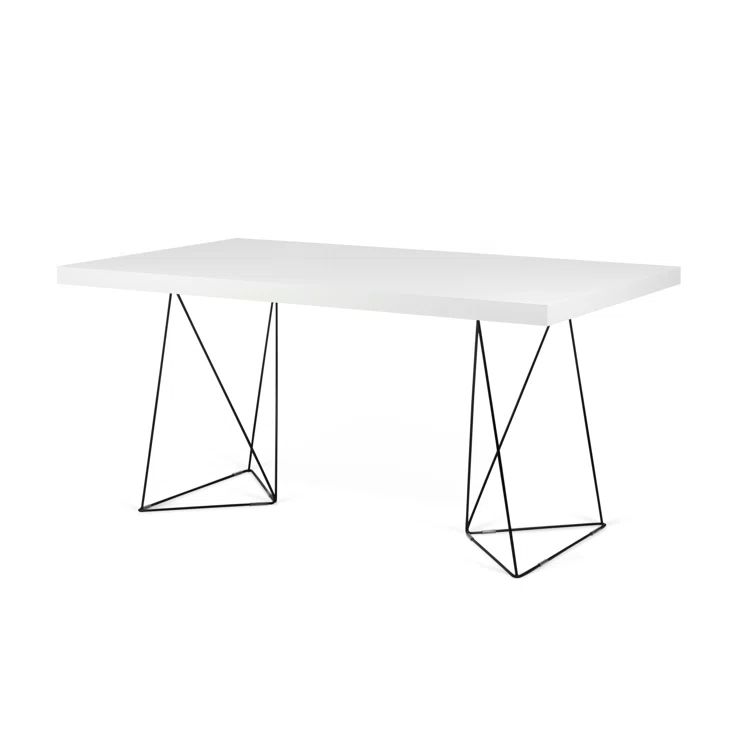 Pure White and Black Lacquered Steel Dining Table, 71"