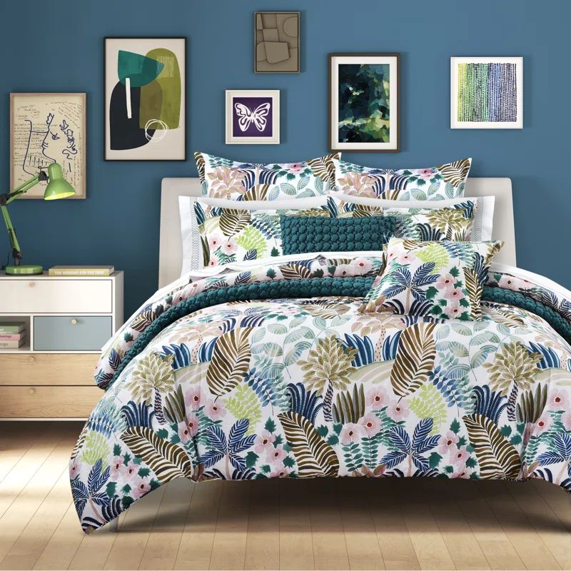 Rockaway Tropical Blue and Green Floral Twin Comforter Set