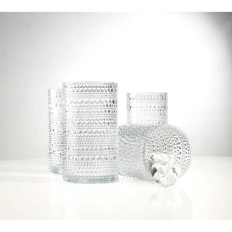 Clear Beaded Glass Cylindrical Highball Set, 15.2 oz