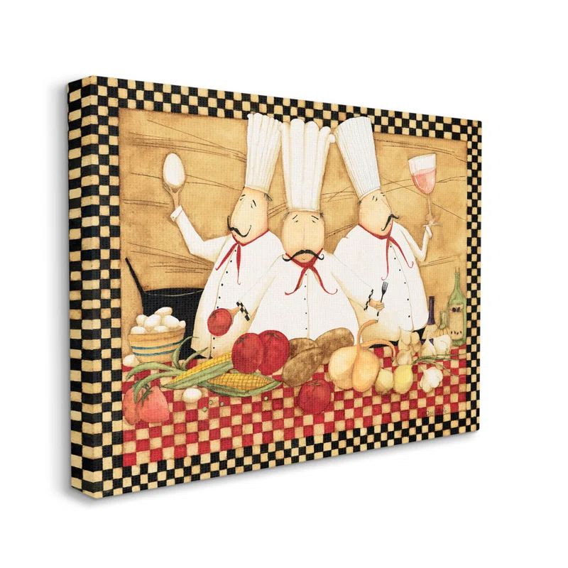 Vintage Chefs Checkered Kitchen Canvas Wall Art, 20" x 16"