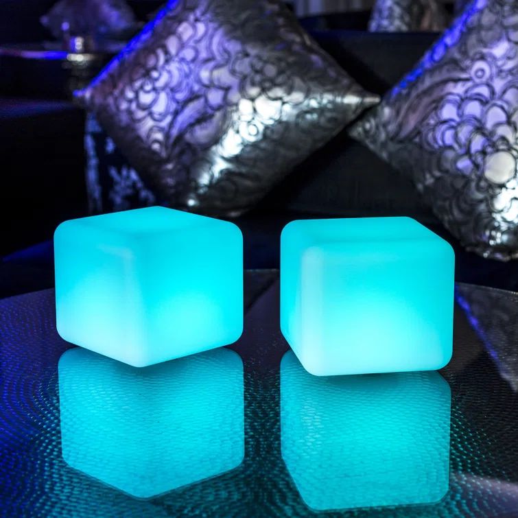 White Cordless Outdoor LED Cube Table Lamp, 10"
