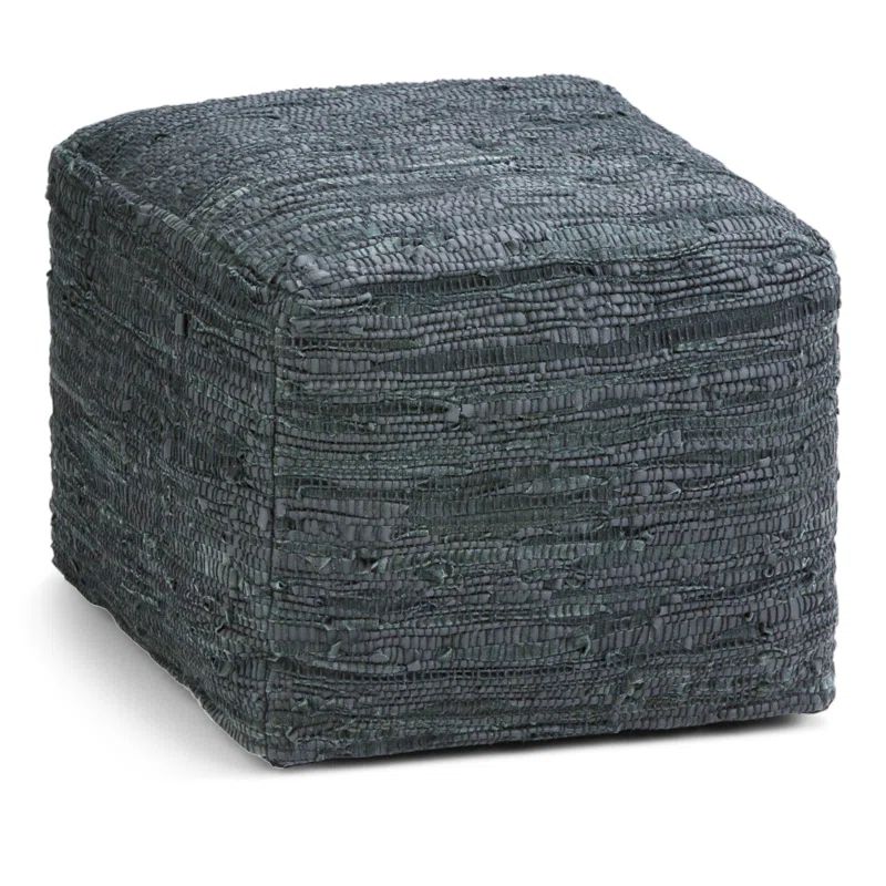 Fredrik Gray Woven Genuine Leather Square Pouf
