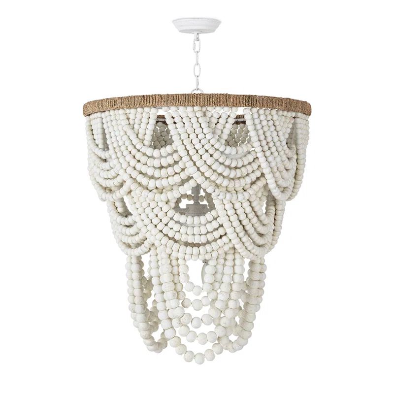 Blue Ombre Beaded Birch Wood 8-Light Chandelier
