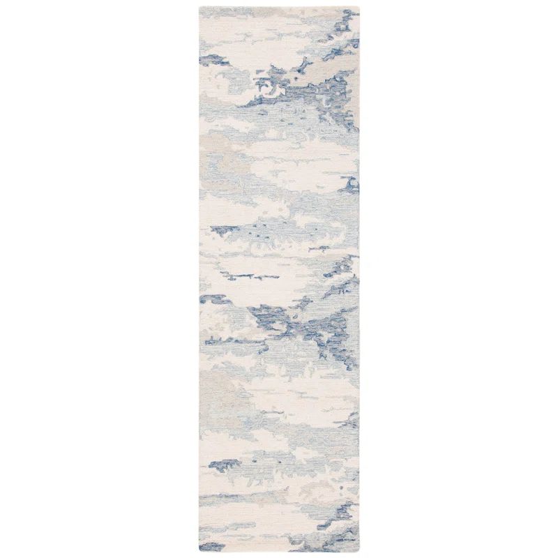 Cushion-Soft Harmony Blue Handmade Wool Runner Rug - 2'3" x 8'