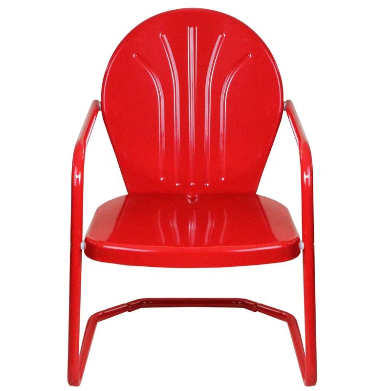 Red 34" Retro Outdoor Metal Tulip Armchair