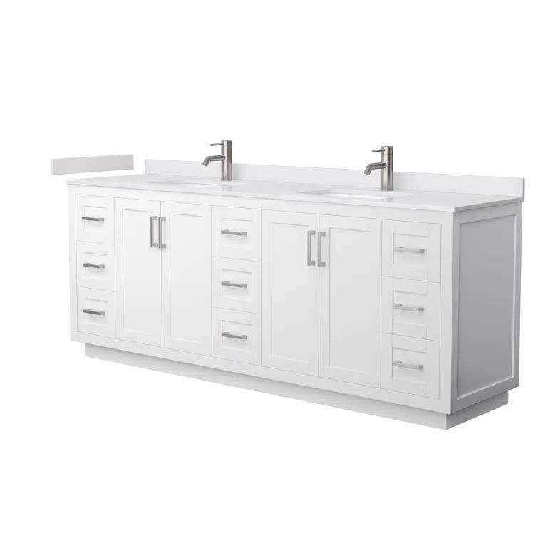 Miranda 84" White Freestanding Double Vanity with Cultured Marble Top