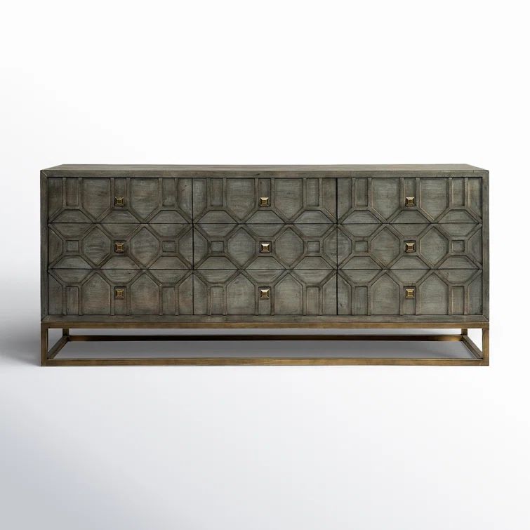 Dezi 70'' Natural Wood Farmhouse Sideboard with Brass Accents