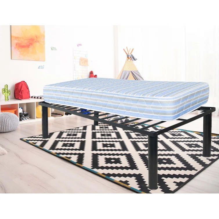 Twin Black Heavy Duty Steel Platform Bed Frame with Storage Drawer