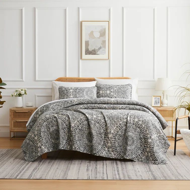 Ashanti Grey King Microfiber Quilt Set