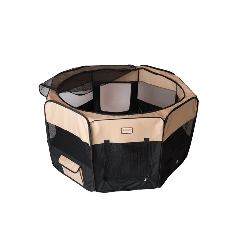 Extra-Large Black and Beige Portable Pet Playpen